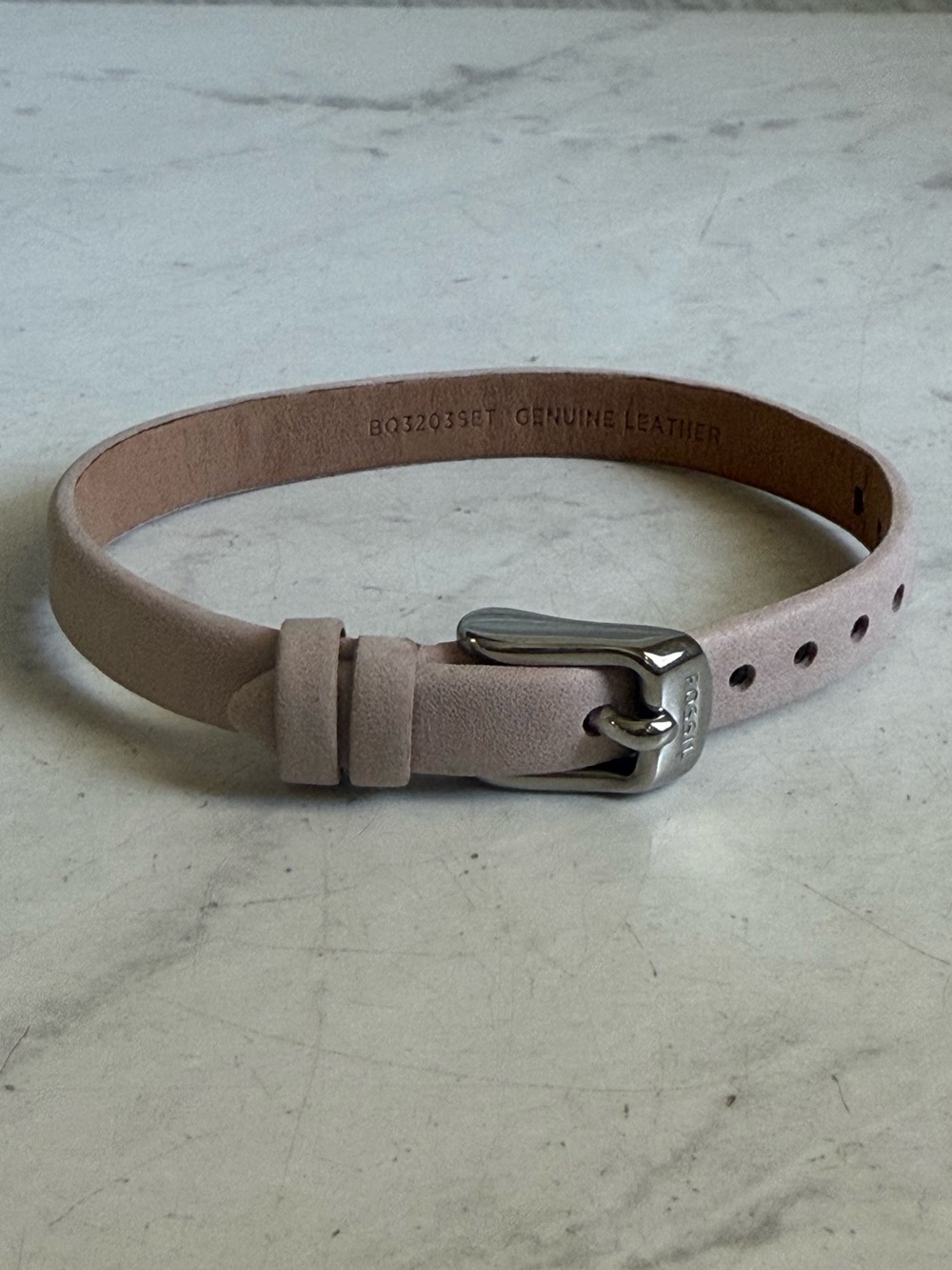 Fossil Blush Pink Leather Bracelet with Silver Buckle